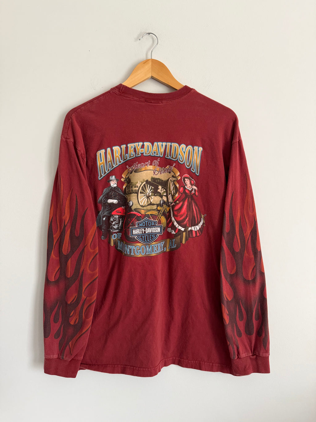 Vintage Early 2000s Harley Davidson Montgomery Alabama Big Flame Long Sleeve