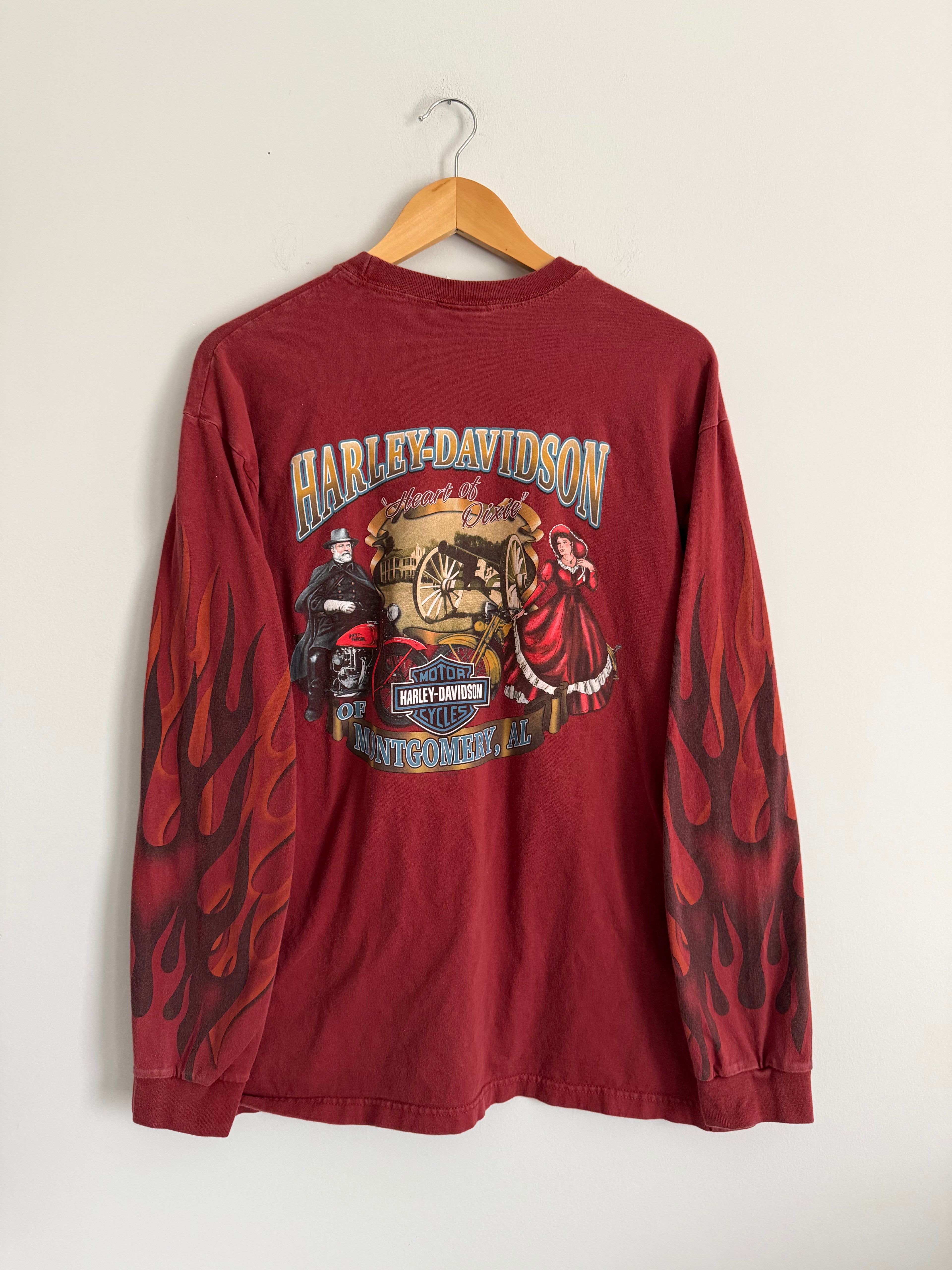 Vintage Early 2000s Harley Davidson Montgomery Alabama Big Flame Long Sleeve